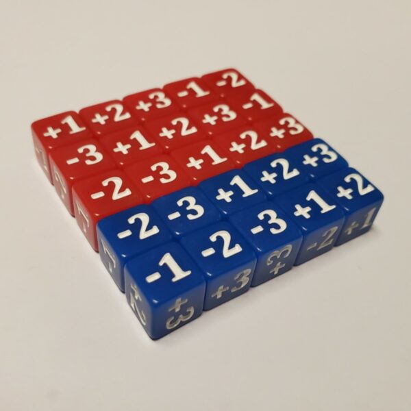 Minimalist Stats Modifier 25x 10mm Dice Set (Blue & Red)