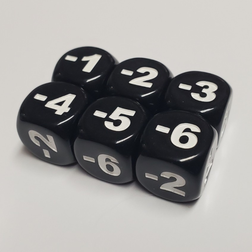 Negative Dice, Dice With Negative Numbers 1 to 6
