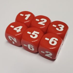 Negative Dice, Red Dice With Negative Numbers 1 to 6